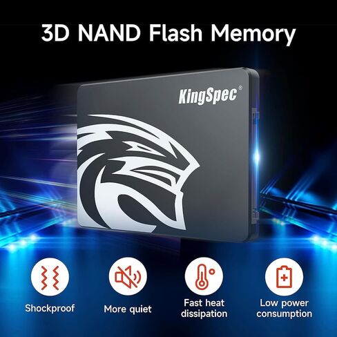 KingSpec 512 جيجابايت 2.5 بوصة SATA SSD، محرك أقراص الحالة الصلبة الداخلي SATA III 6 جيجابايت/ثانية - فلاش NAND TLC ثلاثي الأبعاد، متوافق مع سطح المكتب/الكمبيوتر المحمول/الكل في واحد (P3,512 جيجابايت) in Kuwait