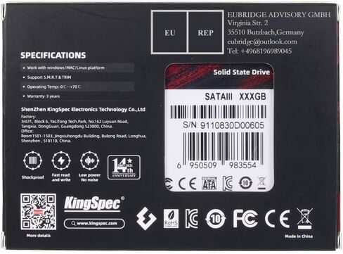 KingSpec 512 جيجابايت 2.5 بوصة SATA SSD، محرك أقراص الحالة الصلبة الداخلي SATA III 6 جيجابايت/ثانية - فلاش NAND TLC ثلاثي الأبعاد، متوافق مع سطح المكتب/الكمبيوتر المحمول/الكل في واحد (P3,512 جيجابايت) in Kuwait