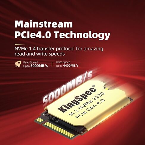 KingSpec 1 تيرابايت 2230 NVMe GEN 4x4 M.2 SSD، R/W حتى 5000 ميجابايت/ثانية و2600 ميجابايت/ثانية، PCIe 4.0 SSD داخلي - 3D TLC NAND Flash، 2230 SSD رائع لسطح البخار ROG Ally Microsoft Surface in Kuwait