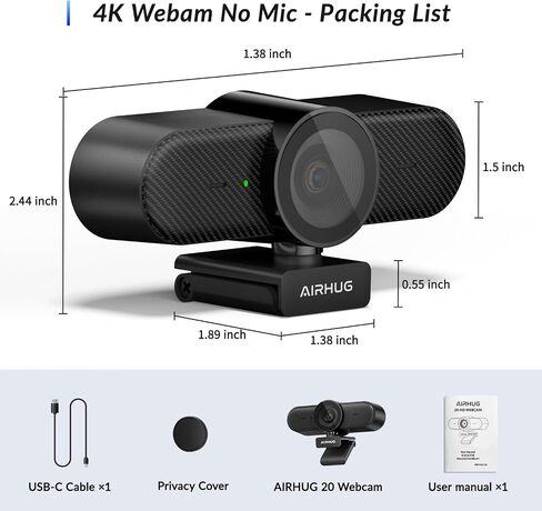 Webcam No Mic with Privacy Cover, USB Web Cam for Computer and Laptop Plug & Play, Web Camera Without Audio, 78° Wide-Angle,for Streaming and Conferencing (2K Webcam No Mic) in Kuwait