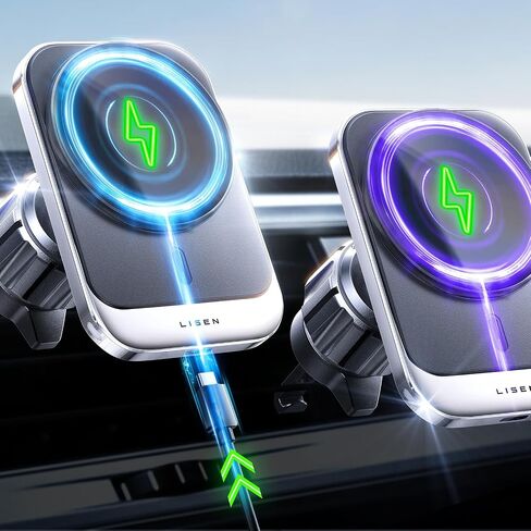 LISEN for MagSafe Car Mount Charger for iPhone 16, 15W Wireless Universal Vent Charger for iPhone 16 Car Accessories Magnetic Phone Holder Mount, Fits iPhone 16 Pro Max Plus Mini 16 15 14 13 Black in Saudi Arabia