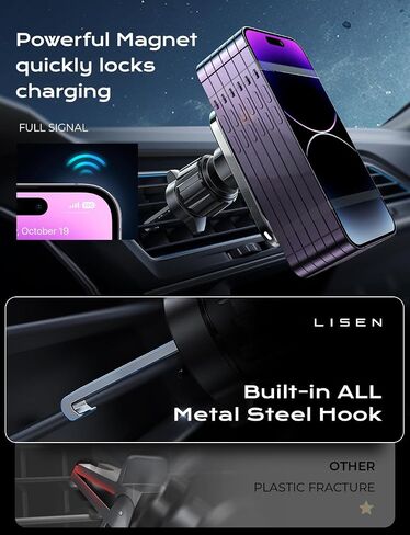 LISEN for MagSafe Car Mount Charger for iPhone 16, 15W Wireless Universal Vent Charger for iPhone 16 Car Accessories Magnetic Phone Holder Mount, Fits iPhone 16 Pro Max Plus Mini 16 15 14 13 Black in Saudi Arabia