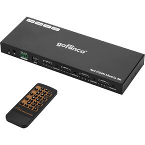 gofanco 8x8 HDMI Matrix Switch with LCD Info Screen – 1U, 4K 60Hz 4:4:4, HDCP 2.2/1.4, Auto Downscaling, Supports Dolby Vision, HDR, HDR10, HLG, Atmos, Audio Embed/Extract, EDID, Web GUI (Matrix88HD2)