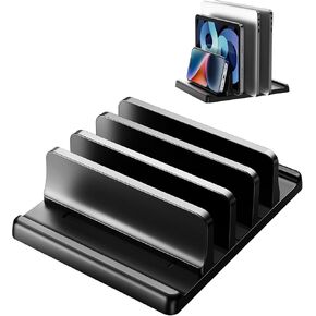 3-Slot Vertical Laptop Stand Holder,Adjustable ABS Plastic Desktop Notebook Dock,Vertical Laptop Stand Space-Saving for All MacBook/Surface/Samsung/HP/Dell/Chrome Book