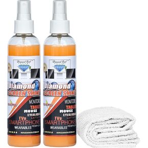 Diamond Screen Shine Advanced Nanotechnology Screen Cleaning Spray for Crystal Clear Screens - Safe for All Devices - Streak-Free Formula - Easy to Use - Anti-Static for Future Clean (8oz-2pack)