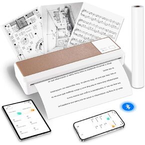 Inkless Printer - Portable Thermal Printer 8.5 x 11, Bluetooth Portable Printer Wireless for Travel with 300DPI, Work with iOS, Android, Laptop, Support US Letter for Travel, School, File, Tattoo