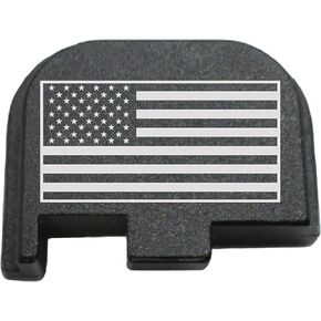 BASTION for Glock G43, G43X and G48 9mm ONLY | Laser Engraved Back Plate Hard Coat Anodized Black T6 Machined Aluminum Slide Rear Cover Plate (USA Flag)…