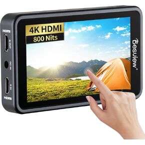 Desview R5II Camera Field Monitor, 5.5 inch 800nits Touch Screen Camera Monitor 4K HDMI Full HD 1920x1080 IPS with 3D Lut Waveform VectorScope Peaking Focus 8V DC Input Output for DSLR Camera