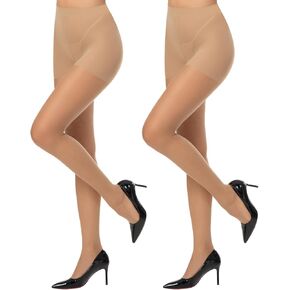 2 Pairs Black Sheer Tights for Women 15D Not Rip Control Top Pantyhose High Waist With Reinforced Toes in Kuwait