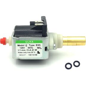 MacMaxe ULKA Model E Type EX5 – Solenoid Vibratory Water Pump with with Two Seal OR 2025 – 1/1 min ON/OFF, 120V 60Hz 41W, Brass Shaft – Replacement for Rancilio Silvia Espresso Machine
