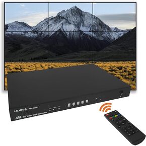 J-Tech Digital 3x3 4K30Hz HDMI Video Wall Controller Multiviewer Matrix | 4K30Hz Input and Output, Supports HDMI, VGA, USB Type-C, DisplayPort, Edge Correction, Audio Extraction Up to 10x10