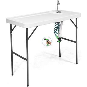 GYMAX Fish Cleaning Table with Sink, Folding Fish Cleaning Station with Adjustable Spray Cleaner, Foldable & Rotabtable Faucet, Portable Fillet Table for Outdoor Camping, Fishing, Picnic