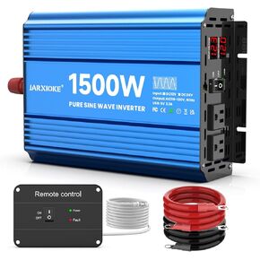 1500 Watt Pure Sine Wave Power Inverter, 12 Vdc to 110 Vdc to 120 Vdc, for Home, RV and Off-Grid Solar Systems, with 2 AC Outlets and USB Port, LCD Display, with Remote Control