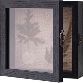 eletecpro 5x7 Front Opening Memorial Shadow Box Frame with Reinforced Glass and Linen Back, Vertical Display Case with Vintage Latch for Room Decor with Flowers, Wedding Pictures, Black