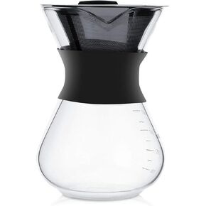 Ymiko 3.9 * 4.5 * 5.9in 400ml Pour Over Coffee Maker Manual Hand Drip Coffee Dripper Brewer Maker Glass Carafe Pot with Stainless Steel Filter