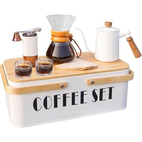 SOTECH Pour Over Coffee Maker Set Portable Pour Over Set-Manual Coffee Grinder Heatproof Glass Coffee Dripper for Traveling Camping
