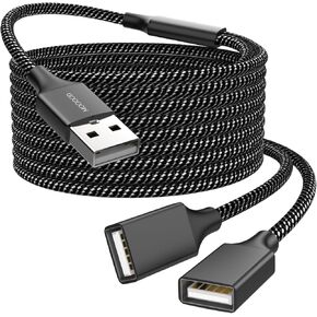 USB Extension Cable,USB A Male to 2 Female Extension Cord Durable USB Splitter Cable Nylon Braided Fast Data Transfer Compatible with Printer, USB Keyboard, Flash Drive, Hard Drive, PlayStation