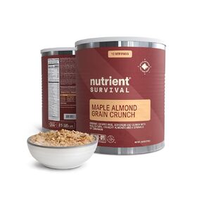 Nutrient Survival MRE Cereal, Maple Almond Grain Crunch (12 Servings) Freeze Dried Prepper Supplies & Emergency Food Supply, Dairy & Gluten Free, Shelf Stable Up to 25 Years, One Can
