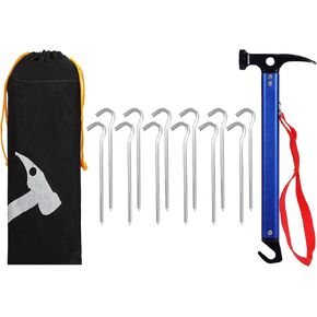 REDCAMP Aluminum Camping Hammer with Hook, 12" Lightweight Multi-Functional Tent Stake Hammer, Portable Camp Stake Mallet, Blue