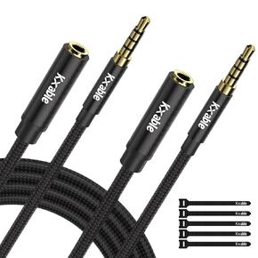 3.5mm Headphone Extension Cable 15FT, 4 Pole TRRS 1/8 inch Male to Female Stereo Audio Cord, Nylon Braided, Microphone Compatible, for Headphone, iPad, Smartphone, Media Players, Tablet- Slim