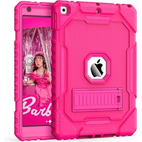 Grifobes Case for iPad 9th / 8th / 7th Generation 10.2 Inch (2021/2020/2019), Kick Stand Heavy Duty Shockproof Rugged Protective 10.2" Cover for iPad 9 8 7 Gen for Kids Girls Women (Hot Pink)