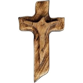 SimbaKart Handmade Unique Carving Christian Wooden Wall Cross, Hanging Wall Crucifix with Hand Carving Hanging Cross for Wall Decor, Church Hanging Ornament, Living Room Home Decor