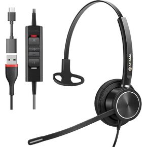 Arama USB Headset with Microphone for Pc, On-Ear Wired Computer Headset with Noise Cancelling Mic & in-line Control for Laptop Home Office Call Center Online Class Skype Zoom