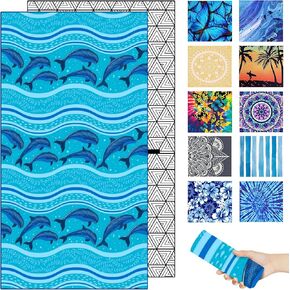 Sand Free Microfiber Beach Towel – Quick Dry Mandala Lightweight Oversized Large Blue Towel Accessories Travel Swim Pool Yoga Cruise Camping Gear Packable Resistant Gift Blue Radial 71" 32"