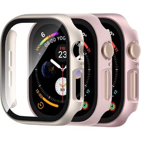 [3 Pack] Adorve Tempered Glass Case for Apple Watch Ultra/Ultra 2 Screen Protector 49mm, Hard PC Face Cover Overall Protection Anti-Scratch Bumper Cases for iWatch 49mm Accessories, Black/Red/White
