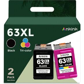 استبدال خرطوشة الحبر المعاد تصنيعها من Ankink لحبر HP 63 63XL (عبوة كومبو سوداء وملونة) مناسبة لطابعات HP63 3830 4650 4652 4655 5200 5252 5255 5258 4520 4512 1112 2132 3630 3632 طابعات BK ثلاثية الألوان