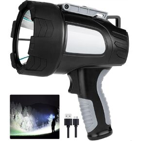 LBE Rechargeable Spotlight Outdoor,1000,000 Lumens Led Spotlight Flashlight with Cob Light and Foldable Tripod, 6 Modes Waterproof Handheld Spot Light for Outdoor Marine Boating Hunting