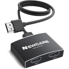 NEWCARE HDMI Splitter 1 in 2 Out، 4K @ 30 هرتز HDMI Splitter للشاشات المزدوجة [مع كابل عالي السرعة 3.9 قدم]، 1x2 HDMI Splitter Switch إلى 2 مرآة عرض / نسخة مكررة، مصدر واحد إلى شاشتين (فضي)