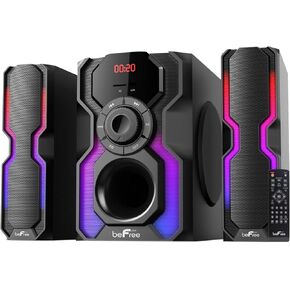 beFree Sound 2.1 Channel Bluetooth Multimedia Wired Speaker Shelf Stereo System with Reactive LED Lights, FM Radio, USB, and SD Inputs