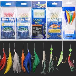 Fishing Bait Rigs Set,5 Pack/10 Pack Fishing Rig with Sharp Hook Saltwater Bait Lure Soft Shrimp Lure Surf Fishing Rigs Fish Skin Feather Rig Luminous Bait Rigs Tackle Saltwater Freshwater