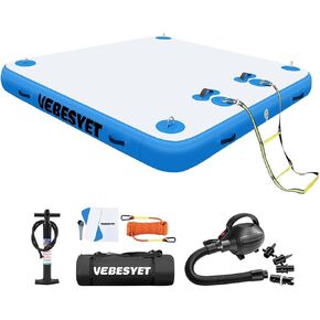 Inflatable Floating Dock Platform with Electric Pump, 6ft x 5ft x 6in Thick Multi-Person Floating Island Raft for Beach Lake Boating Ocean