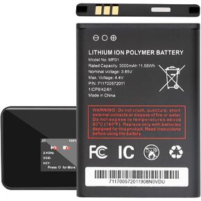 WUHAO MF01 Battery [2024 Upgraded] for Turbo Hotspot 2 Replacement Battery Original MF01(CT2MHS01) Part NO 711700572011 3000mAh