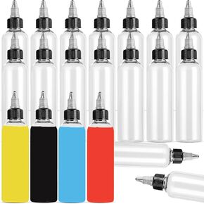 40 Pack Clear Dispensing Bottles, 4oz Round Plastic Squeeze Bottle with Twist Top Caps for Oils/Liquids/Inks/Crafts, Kitchen and Food Grade Household