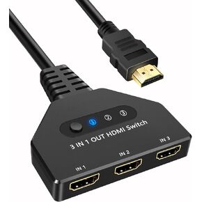 HDMI Switch 3 in 1 Out 4K@60Hz, HDMI Splitter Switcher with 1.4 FT HDMI 2.0 Cable, 3 Way HDMI Hub, Multi-Port HDMI Adapter Supports 3D, HDCP2.2, HDR Compatible with Laptop, Xbox, Blu-Ray Player, etc.