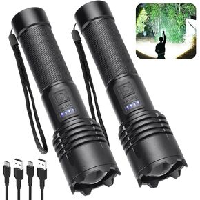 Rechargeable 990000 High Lumens LED Flashlights 2 Pack, Super Bright Flashlight with 3 Modes, IPX6 Waterproof, Powerful Handheld Flash Light for Home Camping Emergency (Black)