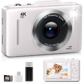 كاميرا رقمية، كاميرا FHD 1080P للأطفال رقمية مع تكبير 16x مضادة للاهتزاز، بطاقة 32 جيجابايت، كاميرات مدمجة محمولة بدقة 4K 48 ميجابكسل، كاميرا صغيرة عتيقة للمراهقين والأطفال المبتدئين (وردي)