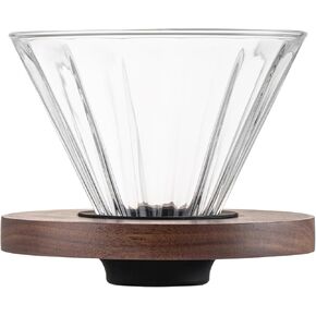 Coffee Dripper, Resuable Pour Over Coffee Maker With Walnut Pedestal, Detachable Pour Over Coffee Dripper, Single Cup Coffee Pour Over, 02 (Borosilicate Glass, 1-4 Cups)