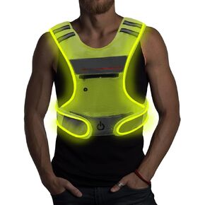 LED Reflective Vest Running Gear with Pouch, USB Charging & Ultralight Reflective Safety Vest | Large Pocket & Adjustable Waist for Night Running Cycling - 3 LED Glowing Modes Reflector Strips