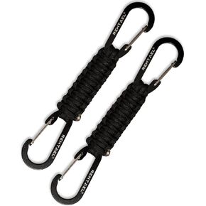 Paracord Keychain with 2 Carabiner Clip, Heavy Duty Stroller Clip Hooks for Water Bottle, Military Braided Parachute Key Chain, Water Bottle Clip for Backpack, Key,Men, Women (2Pack; 2Black)