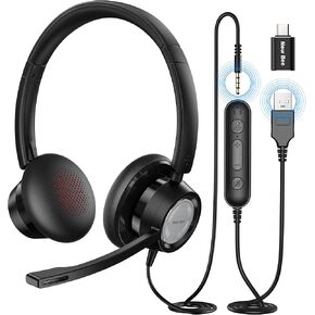 New bee Wireless Headset Bluetooth Headset with Noise Cancelling Microphone 20hrs Talk time & Mute Button for Work/PC/Office/Zoom/Skype (Include USB Dongle)