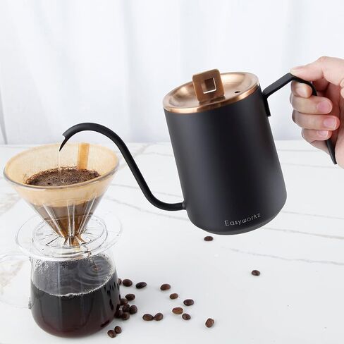 Easyworkz Gooseneck Pour Over Coffee Kettle 20 oz Stainless Steel Hand Drip Coffee Pot With Long Narrow Spout, Matte Black in Saudi Arabia