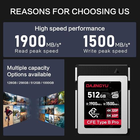 بطاقة ذاكرة CFexpress Type B سعة 512 جيجابايت VPG400، سرعة قراءة/كتابة تصل إلى 1900/1500 ميجابايت/ثانية - تصوير الفيديو والصور بدقة تصل إلى 8K RAW، متوافقة مع كاميرا Nikon وCanon وPanasonic وFujifilm in Saudi Arabia