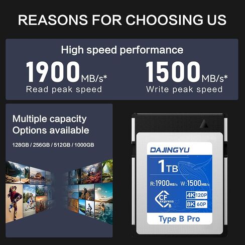 بطاقة ذاكرة CFexpress Type B سعة 512 جيجابايت VPG400، سرعة قراءة/كتابة تصل إلى 1900/1500 ميجابايت/ثانية - تصوير الفيديو والصور بدقة تصل إلى 8K RAW، متوافقة مع كاميرا Nikon وCanon وPanasonic وFujifilm in Saudi Arabia