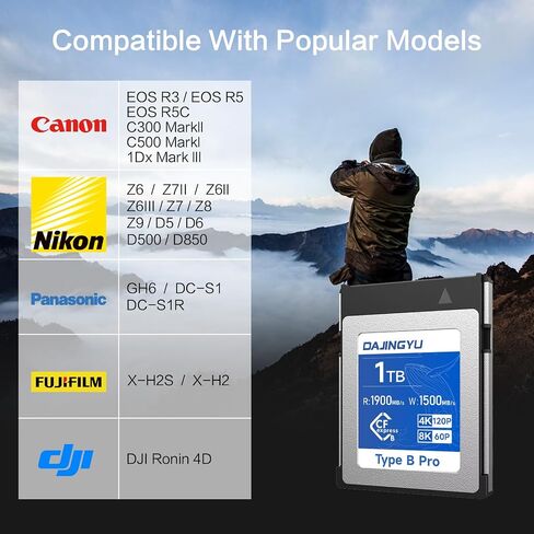 بطاقة ذاكرة CFexpress Type B سعة 512 جيجابايت VPG400، سرعة قراءة/كتابة تصل إلى 1900/1500 ميجابايت/ثانية - تصوير الفيديو والصور بدقة تصل إلى 8K RAW، متوافقة مع كاميرا Nikon وCanon وPanasonic وFujifilm in Saudi Arabia