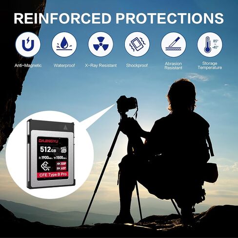 بطاقة ذاكرة CFexpress Type B سعة 512 جيجابايت VPG400، سرعة قراءة/كتابة تصل إلى 1900/1500 ميجابايت/ثانية - تصوير الفيديو والصور بدقة تصل إلى 8K RAW، متوافقة مع كاميرا Nikon وCanon وPanasonic وFujifilm in Saudi Arabia