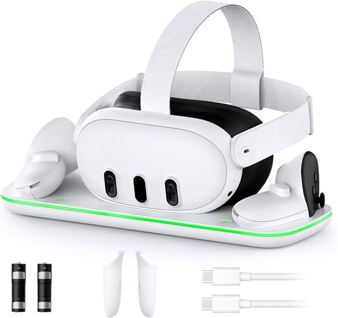 قاعدة شحن NexiGo لـ Meta Quest 3، محطة شحن VR مع ضوء LED [تشغيل/إيقاف] لـ Oculus Quest 3، حامل عرض شاحن مع بطاريتين قابلتين للشحن، كابل USB-C، أبيض in Kuwait